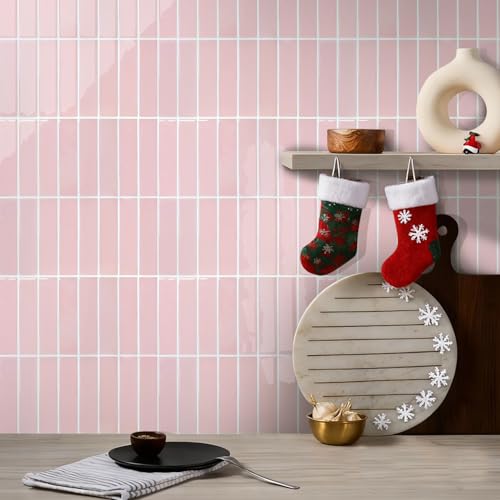 COMSTICKC 10-Stück 3D Fliesenaufkleber Klebefliesen Küche Rosa 3D Wandfliesen Vinyl Selbstklebend Fliesen Wandverkleidung Küche Bad Küchenrückwand, 30,5 x 30,5 cm – nur für Glatte Wände