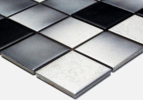 Azulejos Mosaico Cuadrados Mezcla Gris Cerámica Antideslizante R10C Plato de Ducha Antideslizante Suelo Cocina Baño Baño Mosaico Piedra - 1 Hoja de Mosaico