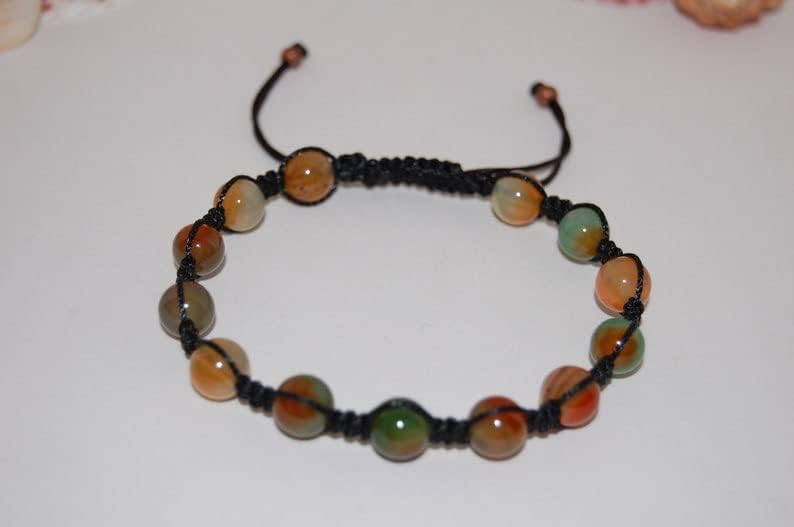 multi agate round smooth 8mm multi color beads adjustable thread cord bracelet for men, women, meditation, yoga, healing, prosperity.