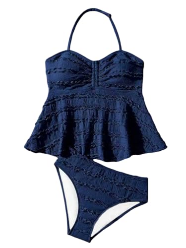 Image of SHENHE Girl's 2 Piece Halter High Waisted Tankini Ruffle Swimsuit Bathing Suit Bikini Sets