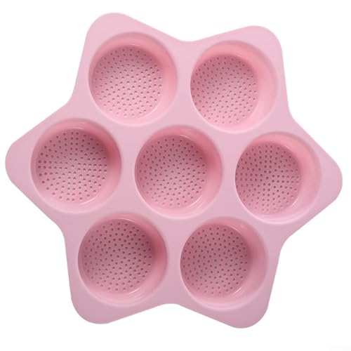 Bandeja de silicona para hornear con 7 cavidades para hamburguesas, magdalenas y pasteles, fácil de limpiar y usar (rosa)