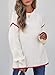 SHEWIN Womens Sweaters Casual Long Sleeve Tops Crew Neck Lightweight Crochet Pullover Sweater Top Contrast Fall Fashion for Women 2025 Trendy,US 4-6(S),White