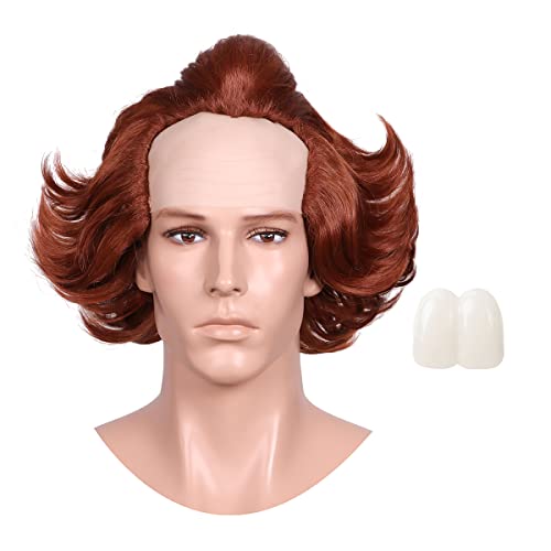 ColorGround Brown Prestyled Bald Cosplay Wig with Buck Teeth Caps