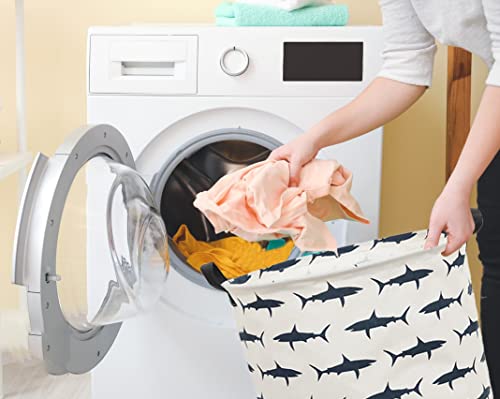 Image of Kids Laundry Hamper,Canvas Shark Hamper Collapsible Boys Storage Baskets for Boys Room Decor,Nursery Hamper,Toy Organizer,(Shark)