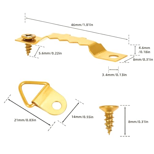 UEHENUE 251Pcs Picture Hanging Kit, Include 50 Sawtooth Picture Hangers, 50 D Rings, 150 Screws and Bubble Level, Heavy Duty Picture Frame Hanging Hardware for Wall Artworks Frame Canvas Mounting