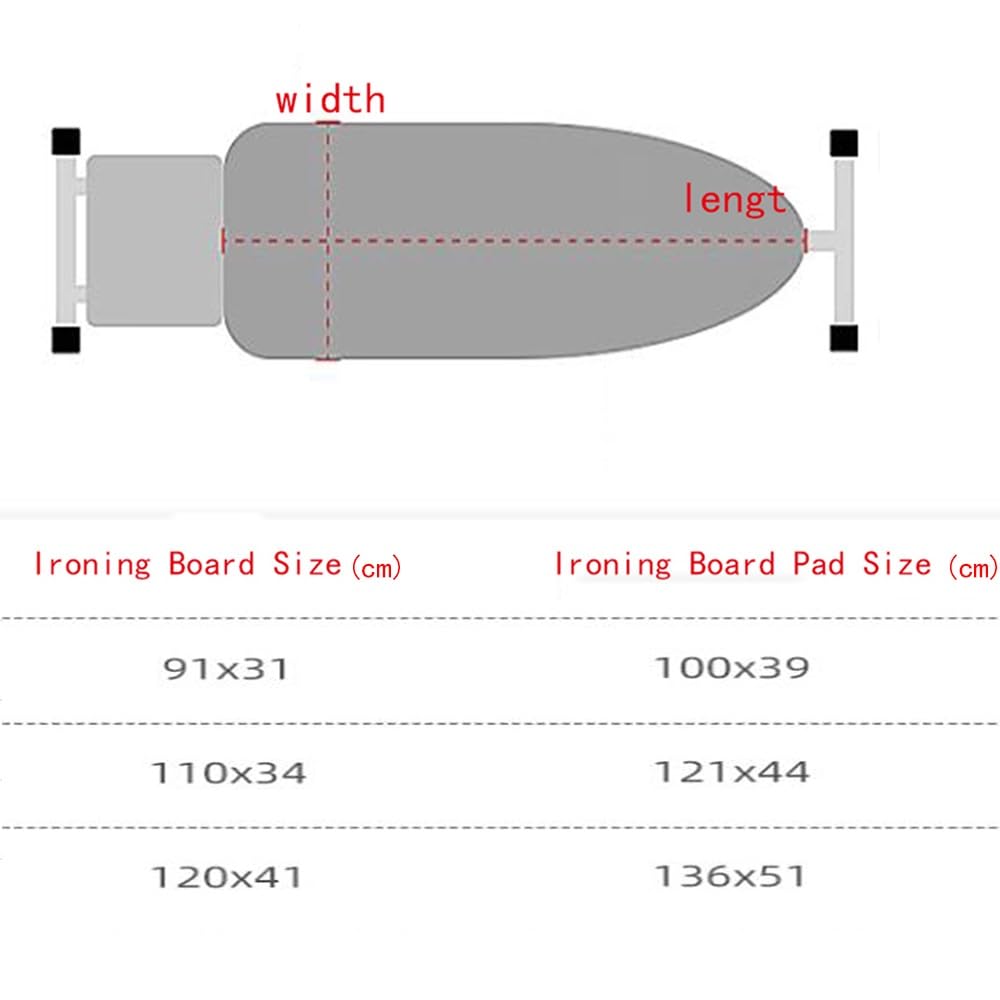 13x44 Zoll, dick mit 2 Lagen Polsterung, hitzebeständiger Bügelbrettbezug aus Baumwolle, verstellbar(C,15 X 48 Inch ( 40 X 120 cm))