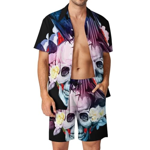 Chemise Hawaïenne Hommes Ensemble Ensemble de Plage Short Pantalon Crânes Sucre