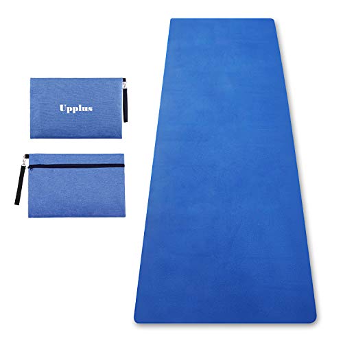 ヨガマット 折りたたみ エクササイズマットトレーニングマット 筋トレ コンパクト トラベルヨガマット 厚さ1.5ｍｍ 軽量1.5キロ 天然ゴム 青い 汗吸収 速乾 ホットヨガマット ピラティス エコスーパーライト旅行用マット 滑り止めヨガタオル 収納バッグ ケース付きyoga mat