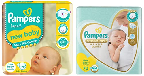 Image of Pampers Active Baby Diapers, New Born, Extra Small, (NB, XS) size, 72 Count, Taped style diaper & Premium Care Pants, New Born, Extra Small size baby diapers (NB,XS), 70 count, Softest ever Pampers
