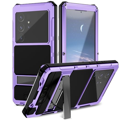 Lunivop for Samsung Galaxy S25 Ultra Case Heavy Duty Metal Phone case para Built-in Screen Lens Protection Protective dust Proof Military Grade Rugged [The Fingerprints Don't Work] Purple