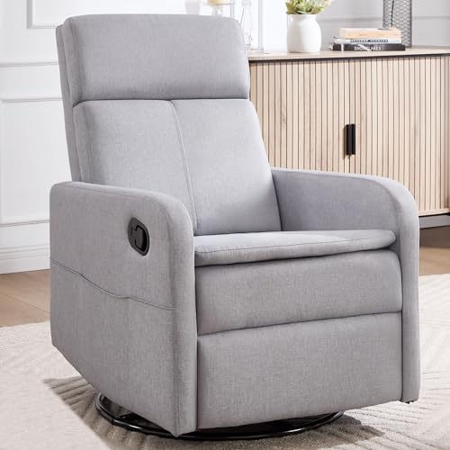 Image of Ketaiyou Swivel Rocking Recliner Chair for Adults, Rocker Nursery Glider Chair for Living Room Bedroom, Upholstered Fabric Reclining Single Sofa Chair(Light Grey)