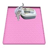 Jacooxi Cat Litter Mat, Silicone Large Cat Mat for Litter Box - 34x22 in, Waterproof & Non-Slip, Durable & Easy Clean, Pink