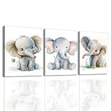 Cute Animal Wall Art Set Of 3 Baby Elephant Painting Nursery Wall Decor Watercolor Animal Posters Artwork For Bedroom Living Room Bathroom Decor Framed(Artwork-4,11'x14'x3pcs)