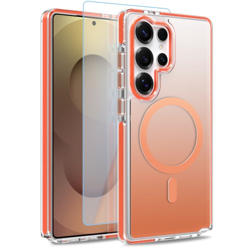 Image of Magnetic Case for Samsung Galaxy S25 Ultra [Compatible with Magsafe] [Anti-Yellowing] [1 Screen Protector] Slim Clear Iridescent Case for Galaxy S25 Ultra 6.9 inch, Orange