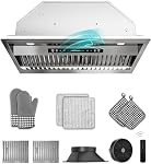 30 inch Built in/Insert Range Hood 900 CFM, Stainless Steel | Gesture/Touch/Remote Control, 4-Speed Fan, Ducted/Ductless Convertible, LED Lights, Dishwasher Safe Filters