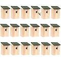 18 x Bird House Wooden Wild Small Wood Nesting Box Nesting Handy Home Garden Pressure Treated for Wild Birds with Traditional Hinged Roof