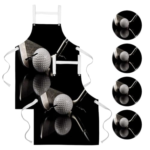 Lot de 2 tabliers de cuisine avec 4 broches motif golf pour bistrot et bar