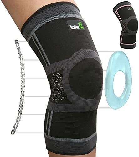 TechWare Pro Knee Support Sleeve - Compression Knee Sleeve Men & Women. Knee Brace with Side Stabilizers & Patella Gel Pads. Meniscus Tear, Arthritis, Joint Pain Relief. Blk/Gry Med