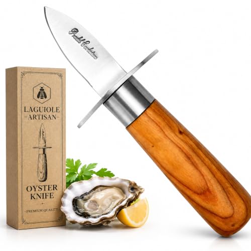 Couteau à Huîtres Manche en Bois avec Garde de Main pour Huîtres 13,5 cm
