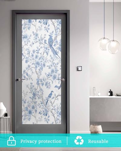 Película Decorativa para Ventana con Flores Azul Claro miniatura 6