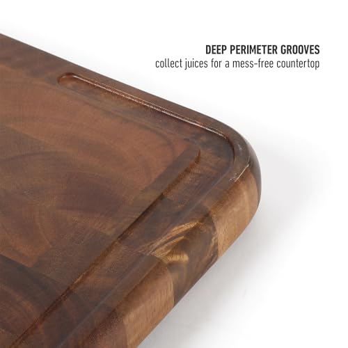 Image of Calphalon Edge Guard Cutting Board, 18 x 12-Inch End-Grain Acacia Wood Cutting Board, Heavy-Duty Wooden Chopping Block for Stable Meal Prep