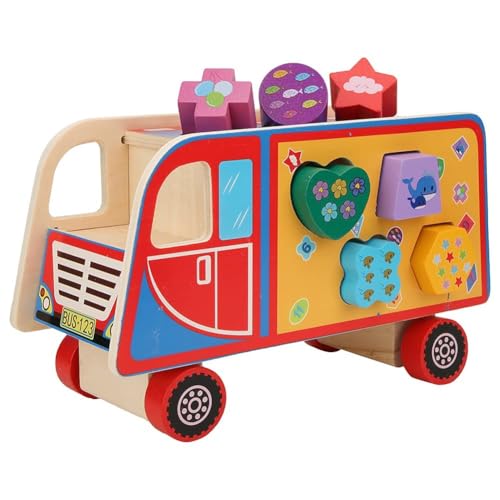 Image of Montessori Toys for Toddlers, Wooden Shape Matching Blocks Toy 12-18 Months, Sensory Learning Educational for Fine Motor Skill, Birthday Gifts for 1 2 3 Year Old Boy Girl (Truck Pull)