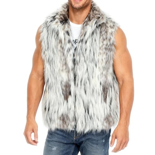 Amazhiyu Gilet d'hiver en fausse fourrure avec poches et col montant sans manches pour homme, Tie-dye, L