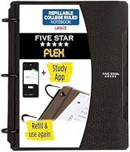 Five Star Flex Refillable Notebook + Study App, College Ruled Paper and 1 Inch TechLock Ring Binder with Pockets, Tabs and Dividers, 200 Sheet Capacity, Black (29328AA2) (Pack of 6)