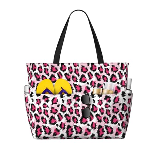 Grand sac de plage léopard rose aux finitions sans couture exclusives