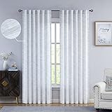 Indigo Herringbone Stripe Semi Sheer Curtain from Plastic Bottle Recycle Back Tab Rod Pocket Linen Texture White Window Treatment Drape for Living Room Bedroom, 54'x84', 2 Panels, Indigo/White