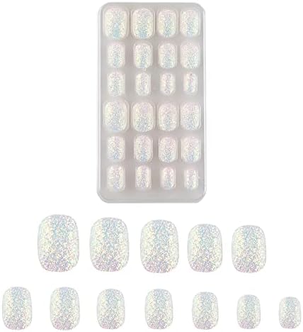 24 Pieces Gradient Color Kids Press on Nails Pre-glue Children False Nails Short Oval Full Cover Artificial Fake Nails Holographic Glitter Acrylic Nail Tips for Little Girls Gift (Pastel Pink)