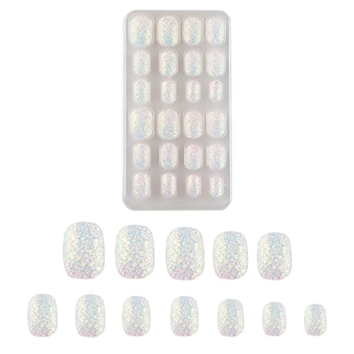 24 Pieces Gradient Color Kids Press On Nails Pre-Glue Children False Nails Short Oval Full Cover Artificial Fake Nails Holographic Glitter Acrylic Nail Tips For Little Girls Gift (Pastel Pink) #TOP3
