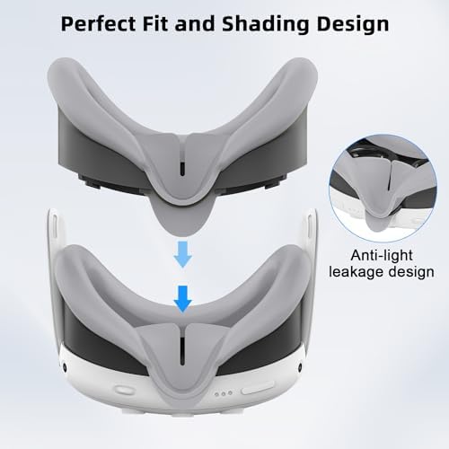 Relohas Deluxe 5 in 1 Silicone Accessories for Meta Quest 3, VR Protective Case Set for Oculus Quest 3, Controller Grip Cover, VR Shell Cover, Face Cover, Gifts for Christmas & Halloween (Grey PT) - 2