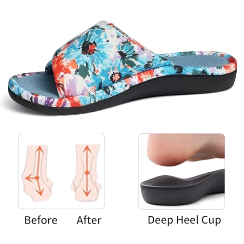 shevalues Summer House Slippers for Women with Arch Support Breathable Waffle Cotton Indoor Slippers Slip on Open Toe Home Shoes4
