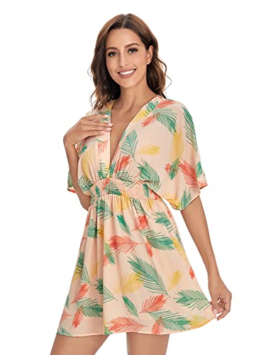 Image of Floerns Women's Tropical Floral Plunging V Neck Tie Open Back Summer Short Dress