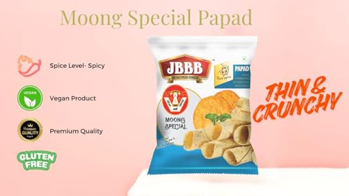 Image of JBBB Moong Special Plain Papad 400g Pack | Homemade Crispy Tasty Moong Daal Papad with Traditional Indian Spices | Crispy Indian Snacks Easy Digestive Rajasthani Snack for Lunch, Dinner & Daily Eating