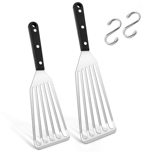 Joyfair Espátula de acero inoxidable, juego de 2 espátulas resistentes al calor, espátula de pescado para cocina, asado, reversible, espátula de metal como regalo, mango remachado y apto para