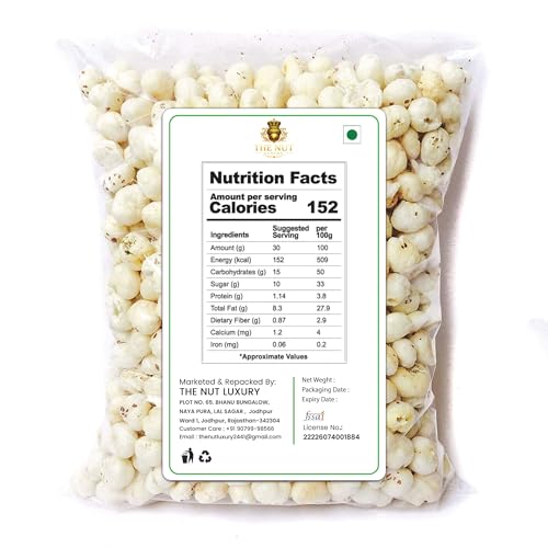 Image of THE NUT LUXURY Phool Makhana 100 gm | Handpicked Size High Protein Fox Nuts /Lotus Seeds | No added Preservatives & No artificial Flavours | High Protein & Fiber