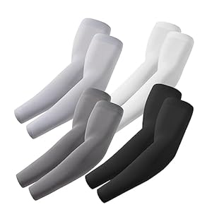 ROXUN 4 Pairs Arm Sleeves, Cooling UV Sun Protection Sports Compression for Men/Women Black+Dark Gray+Light Gray+White product image