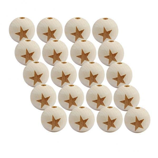 SNAPPSY 2x20 Piece Natural Unfinished Wood Round Wooden Loose Beads Jewelry 20mm Star-image-16