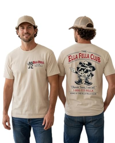 Ella Fellas Shirt for Men - Retro Whiskey Cowboy Glass Mascot Graphic Tee Funny Vintage Western Texas Gift for Him (US Alpha Medium Regular Regular Natural)