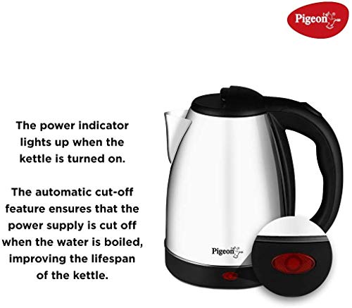 Image of Pigeon by Stovektraft Hot Stainless Steel Electric Kettle, 1.8 Litre, with 1300 Watt, boiler for Water, milk, tea, coffee, instant noodles, soup etc (Silver)