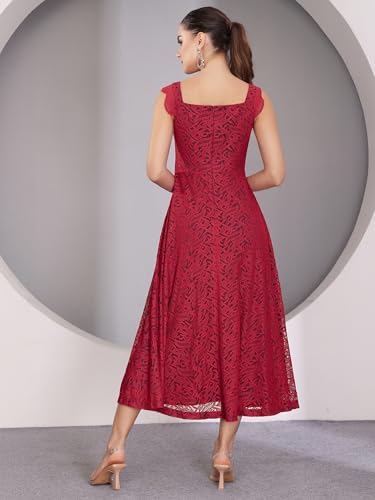 Image of Miss Chase Women's Round Neck Sleeveless Floral Ruffled GatheKnee-Long Skater Dress
