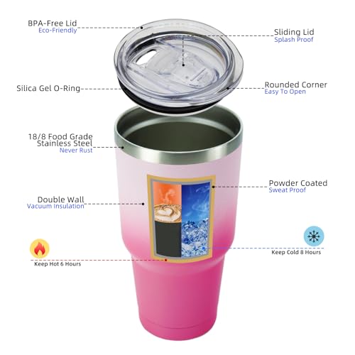 Image of BJPKPK 30 oz Tumbler with Lid and Straw, Insulated Stainless Steel Cup | Double Wall Vacuum, BPA Free, Leak Proof, Keeps Hot /Cold, Travel & Beach Ready, Car Holder Fit, Cherry Blossom