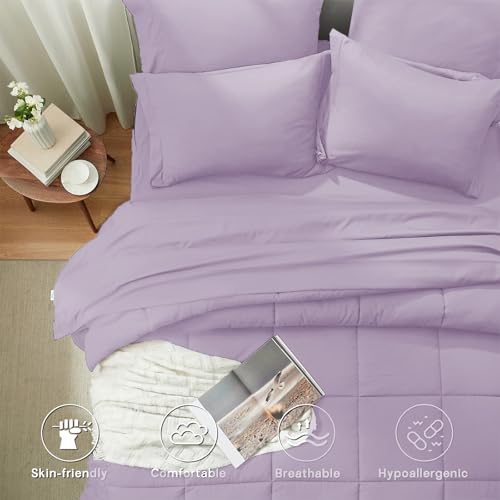 Anluoer California King Size Bed in a Bag 7 Pieces,Lavender Cal King Comforter Set with Sheets,All Season Bedding Sets with Comforter,Pillow Shams,Pillowcases,Flat Sheet,Fitted Sheet