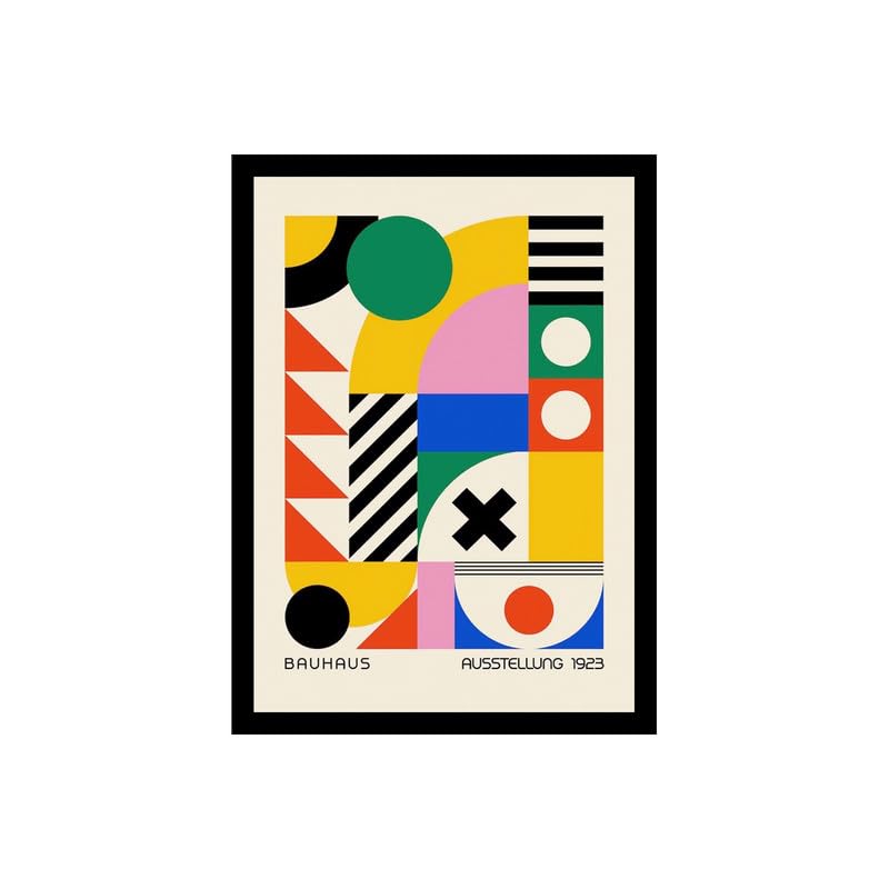 Image of BLINKART Vintage Bauhaus Retro Geometric Aesthetic Poster Gallery | Colorful Wrap Framed For Home Office Studio Living Room Modern Art Studio Decoration Abstract Shapes | (d159) | 13x10 Inch
