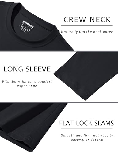 TACVASEN Maglietta da uomo a maniche lunghe leggera casual tinta unita in cotone classico girocollo traspirante magliette