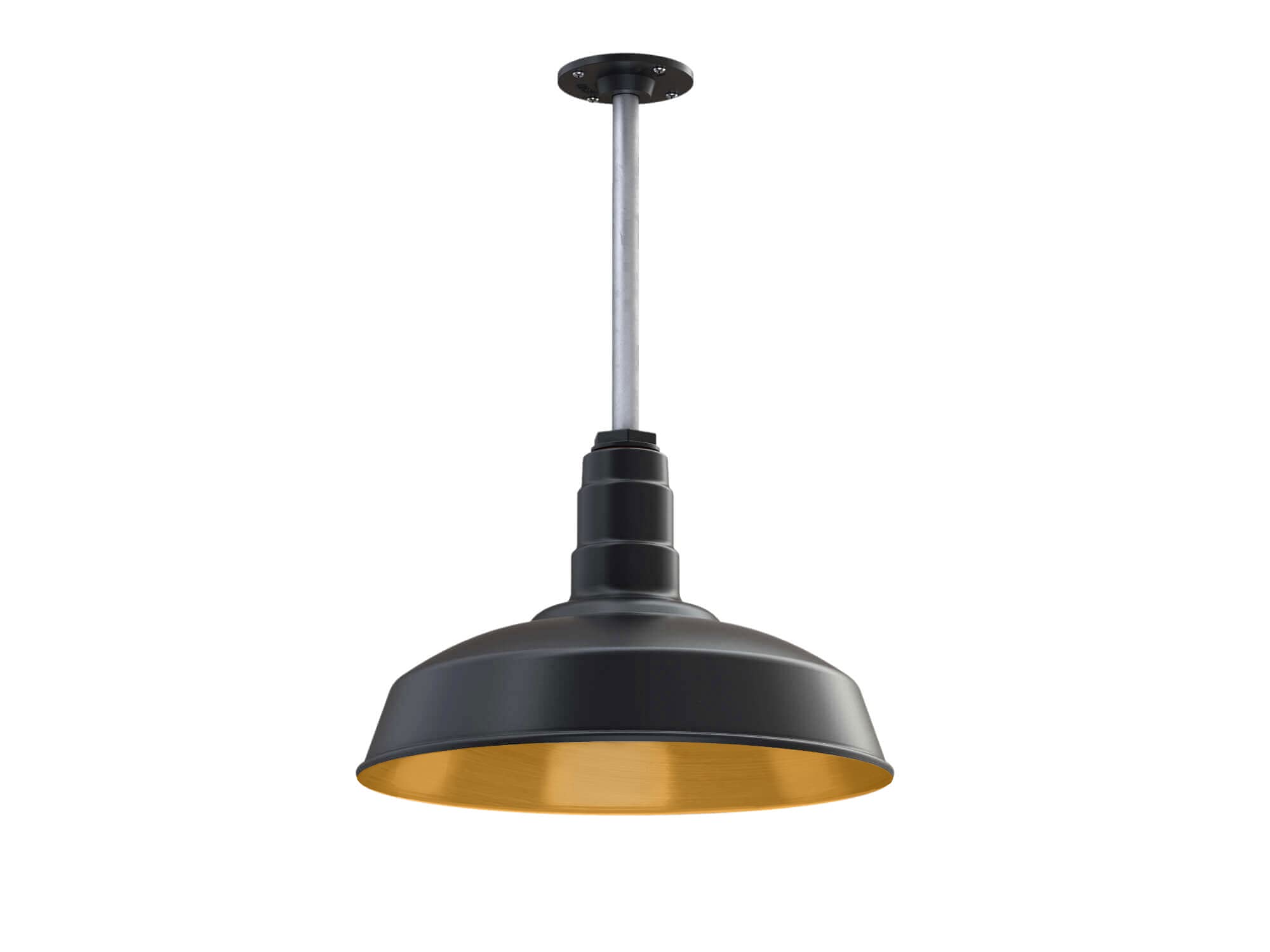 12" Stem Barn Light Pendant 16" Dome | Garage Workshop | Matte Black/Brass