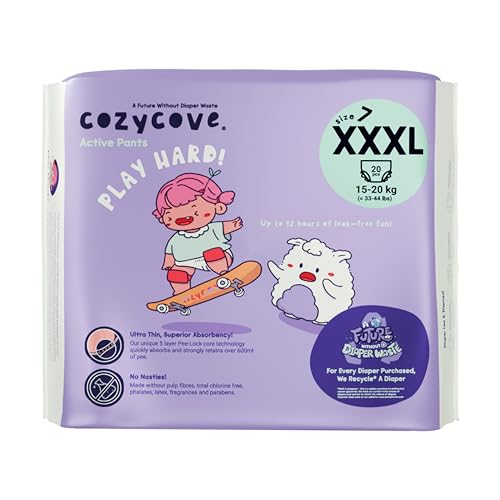 Image of Cozycove Size 7 XXXL (33-44 lbs) Pull Up Training Pants | Totally Chlorine Free, Fragrance Free, Wetness Indicator | Play Hard Slim Active Pants | 20 Count (1 Bag of 20)