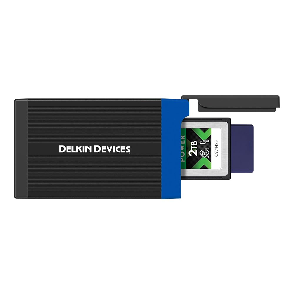 Delkin Devices USB 3.2 CFexpress Type B & SD UHS-II Reader, 10Gbps Transfer, Compact with Built-in Storage, Compatible with Mac and Windows, Black (